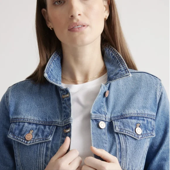 Quince Women's 100% Organic Cotton Jean Denim Jacket Indigo Blue Medium - Picture 2 of 15